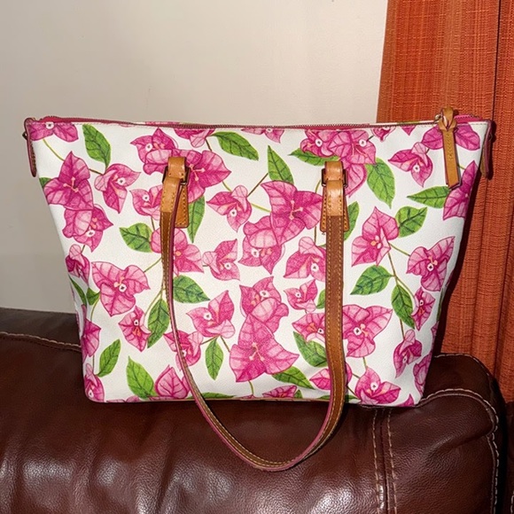 ‼️Dooney & Bourke Pink Floral Zip Top Tote Shoulder Bag - Picture 3 of 12